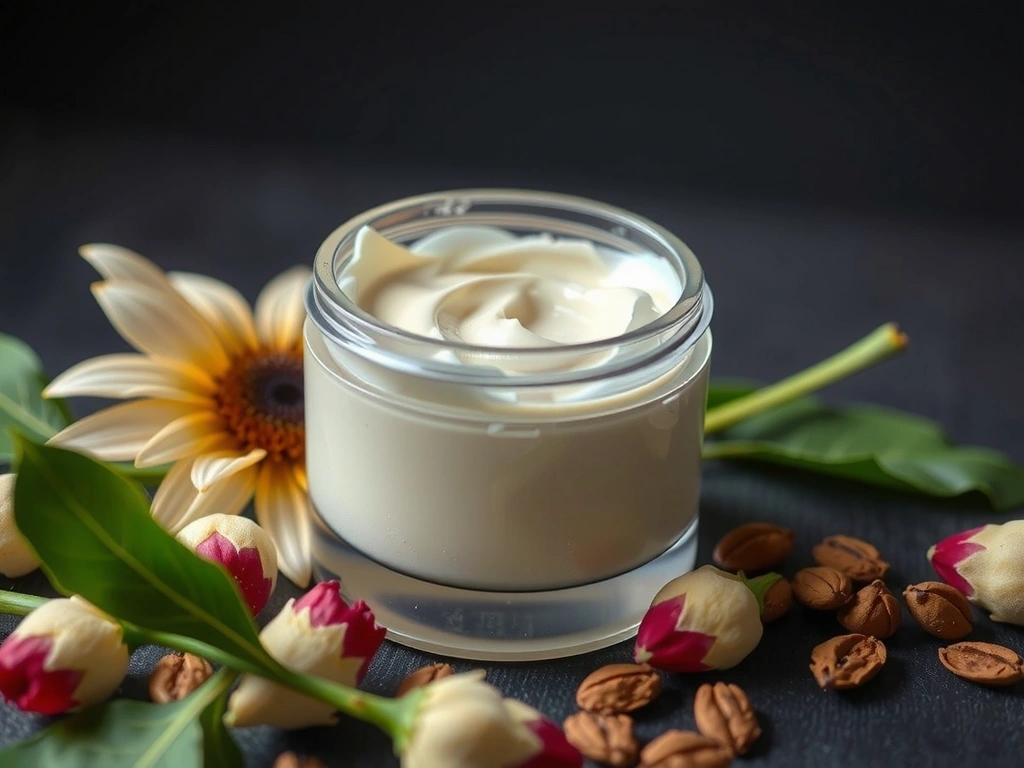 Luxurious anti-aging cream jar with botanical extracts